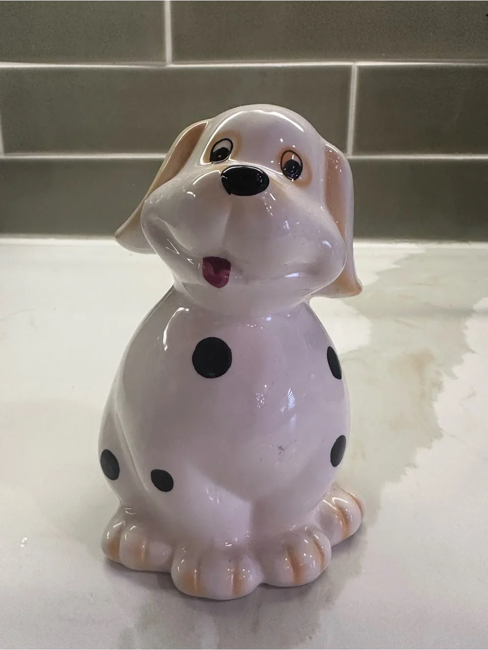 White Ceramic Dalmatian Dog Coin Jar with Black Spots